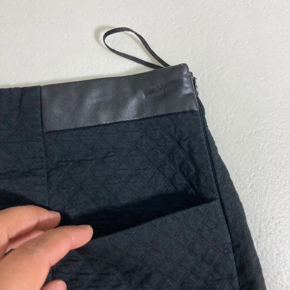 Mango Casual Mini Skirt Womens 2 Black Quilted Faux Leather Trim Pockets - Picture 2 of 12